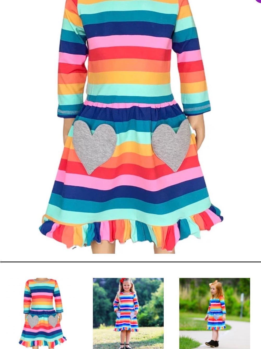 Ann Loren Rainbow Stripe Dress with Gray Heart Pockets